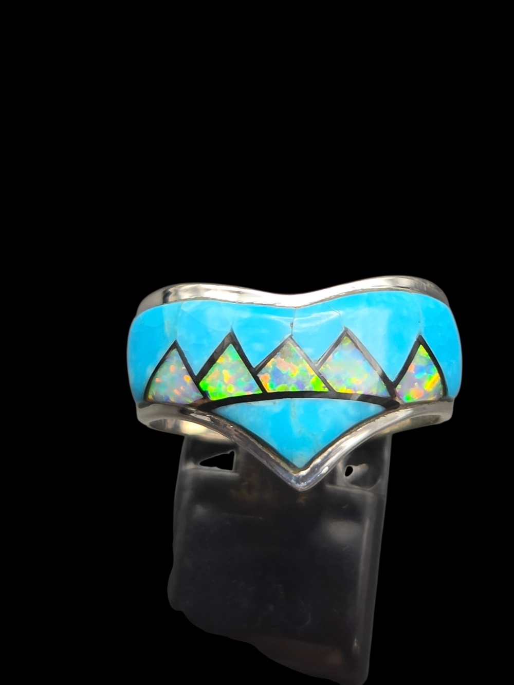 Turquoise Opal Inlay  Ring - Blue Opal Accent 10
